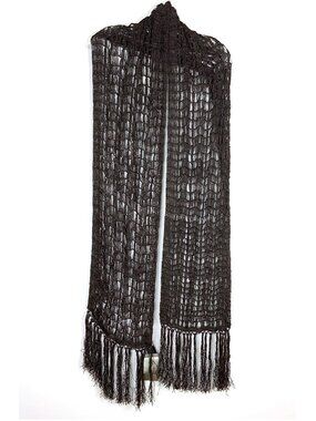 New Pedro del Hierro Brown Macrame Beaded Scarf 80" Long